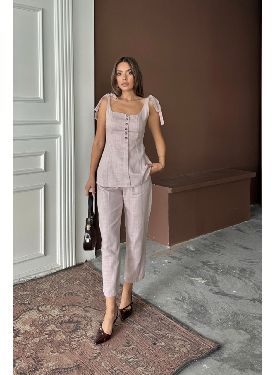 ŞANTUK KETEN YELEK GÖRÜNÜMLÜASKILI BLUZ - PANTOLON TK - Lila