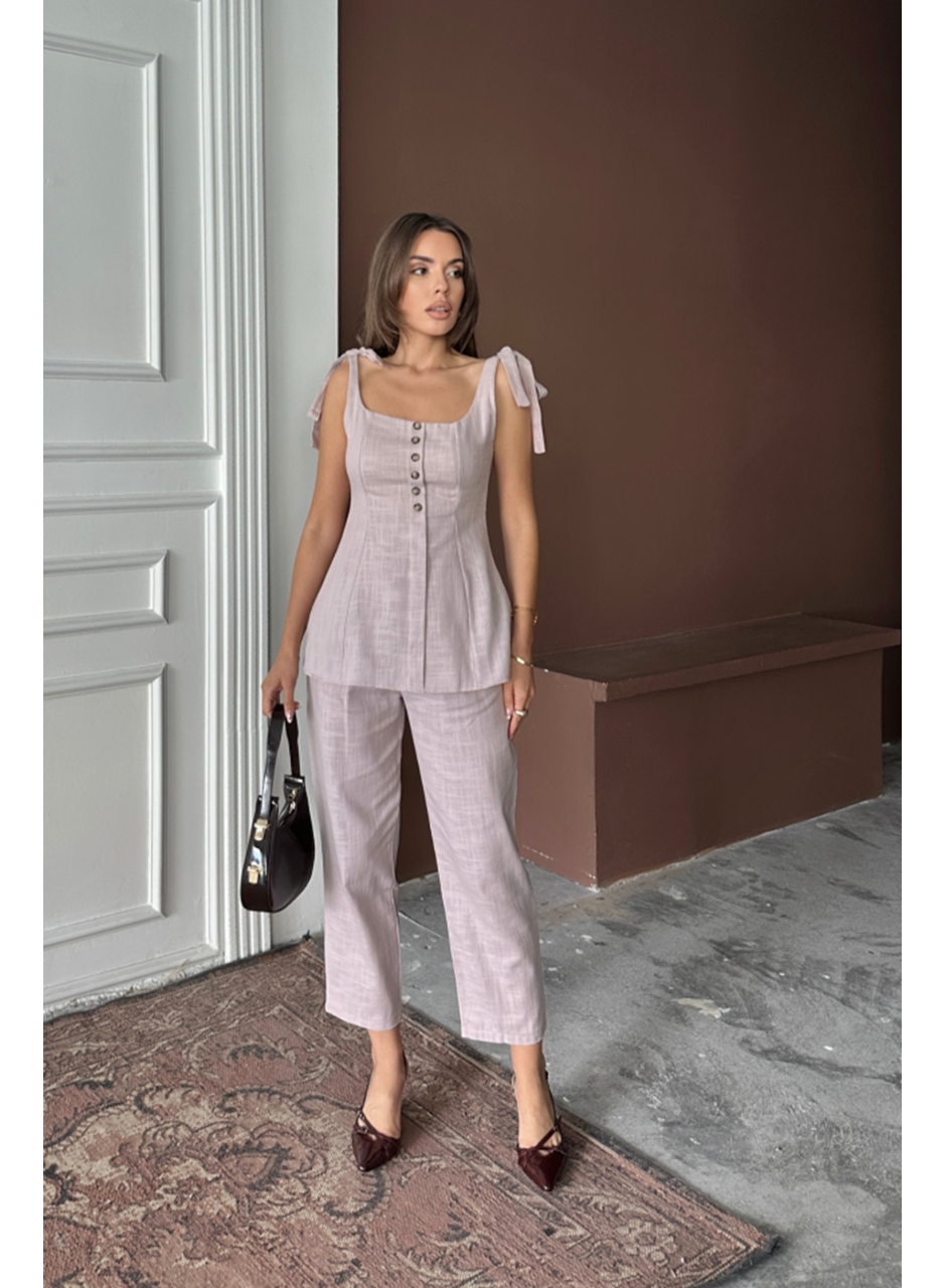 ŞANTUK KETEN YELEK GÖRÜNÜMLÜASKILI BLUZ - PANTOLON TK - Lila