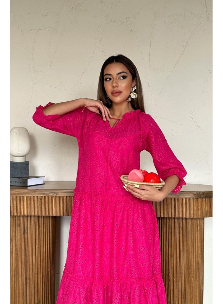 Fuşya Dantelli New Elbise