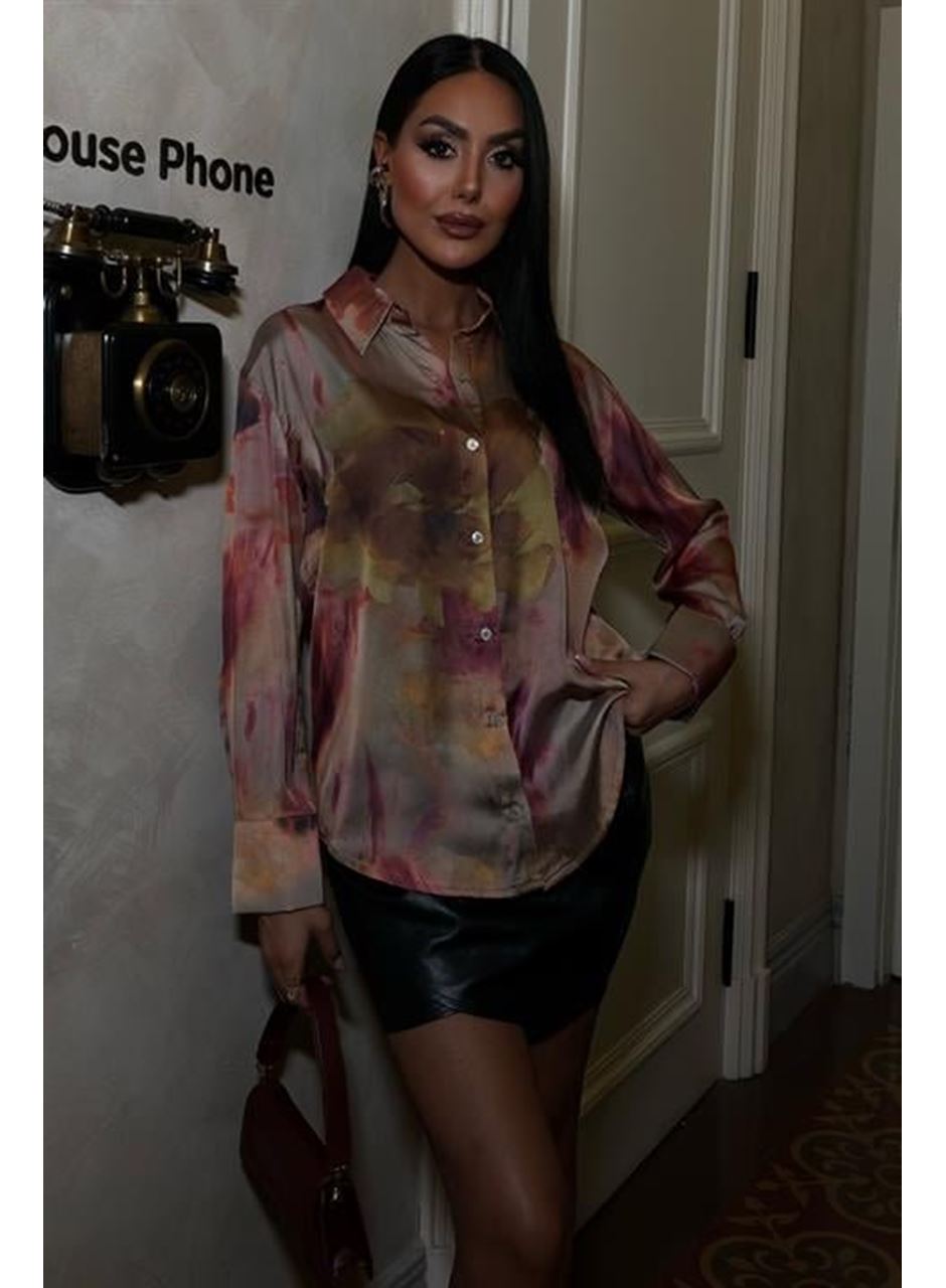 Batik Desenli Saten Gömlek 3445