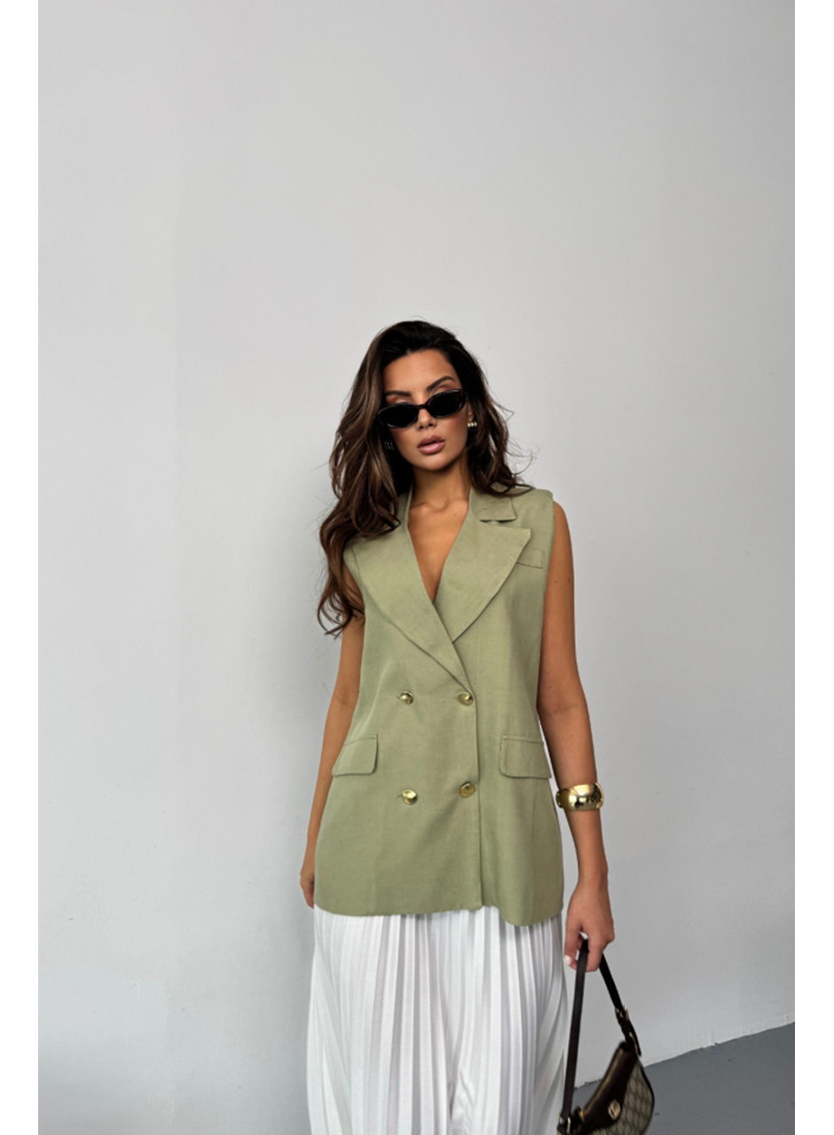 GOLD DÜĞMELİ KETEN YELEK - Yeşil