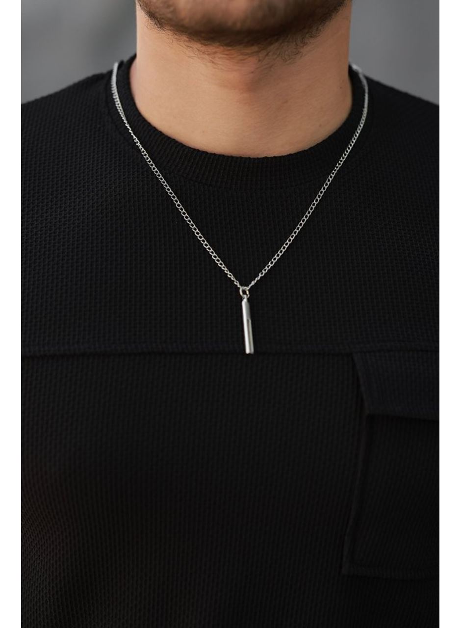 Erkek Cepli Kolyeli Kısa Kollu örme Kumaş T-shirt