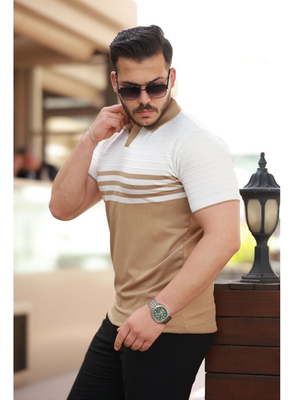 Erkek çizgi Desenli Yakalı Kısa Kollu T-shirt