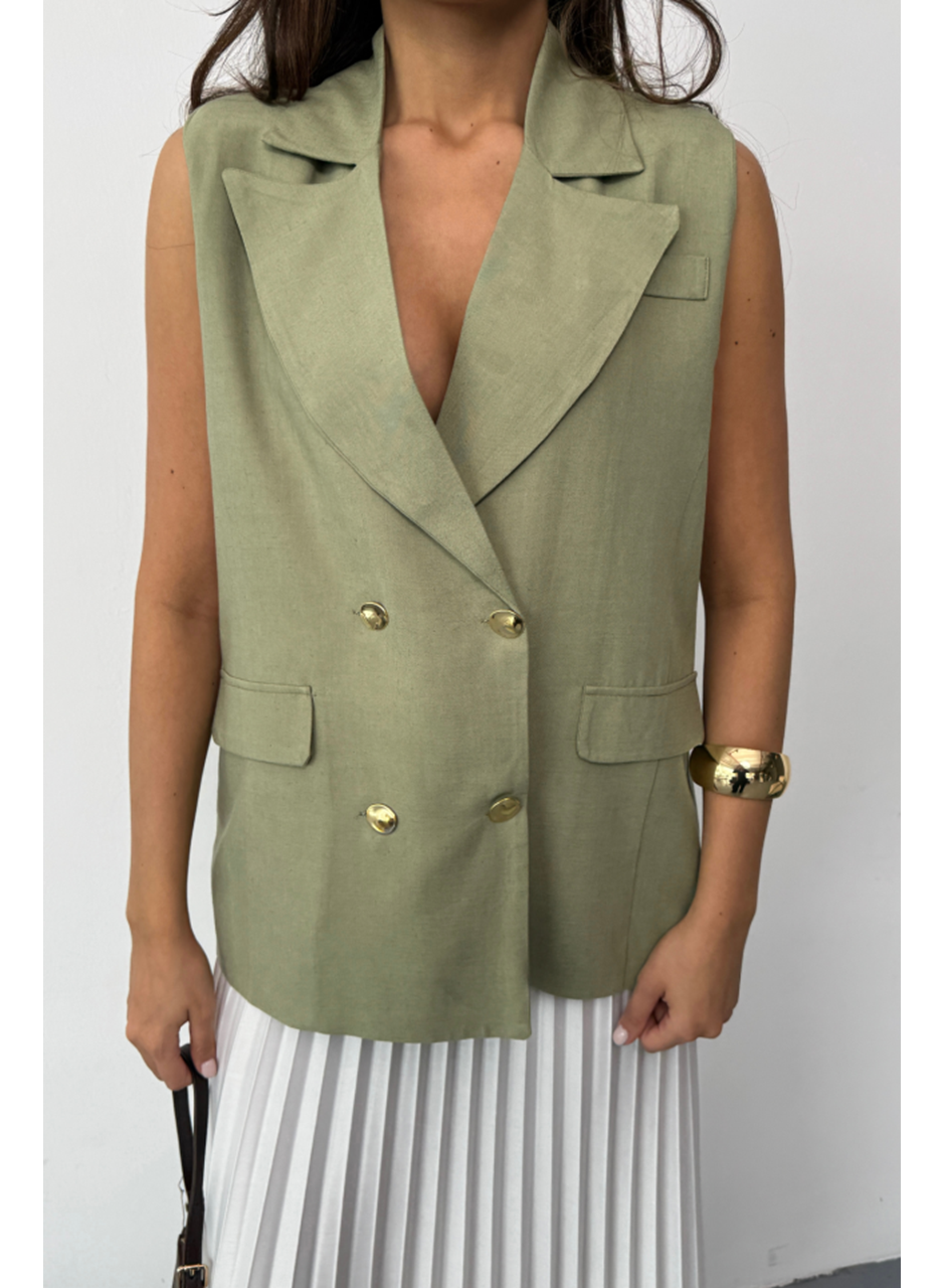 GOLD DÜĞMELİ KETEN YELEK - Yeşil