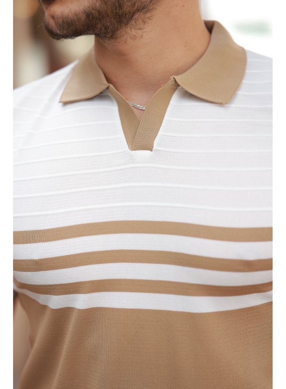 Erkek çizgi Desenli Yakalı Kısa Kollu T-shirt