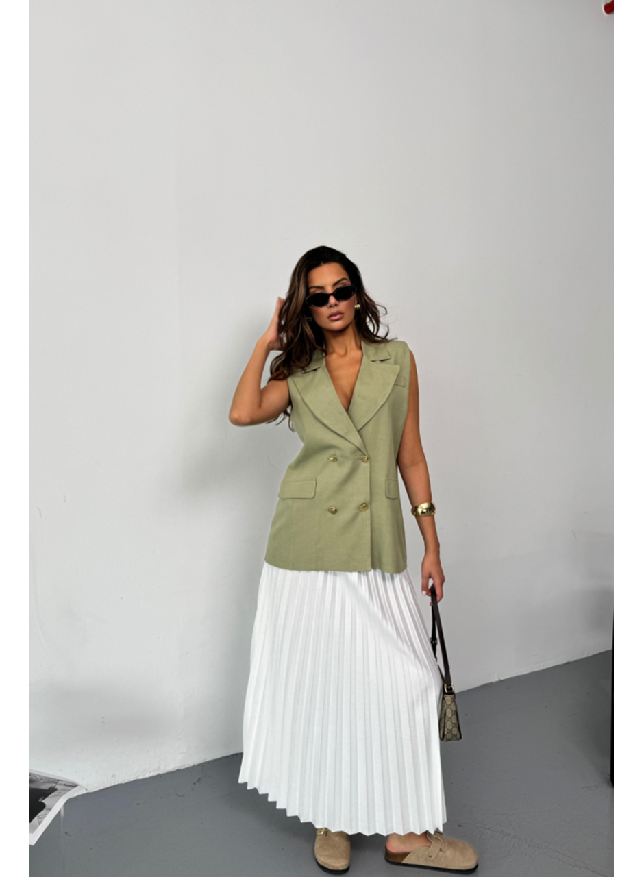 GOLD DÜĞMELİ KETEN YELEK - Yeşil