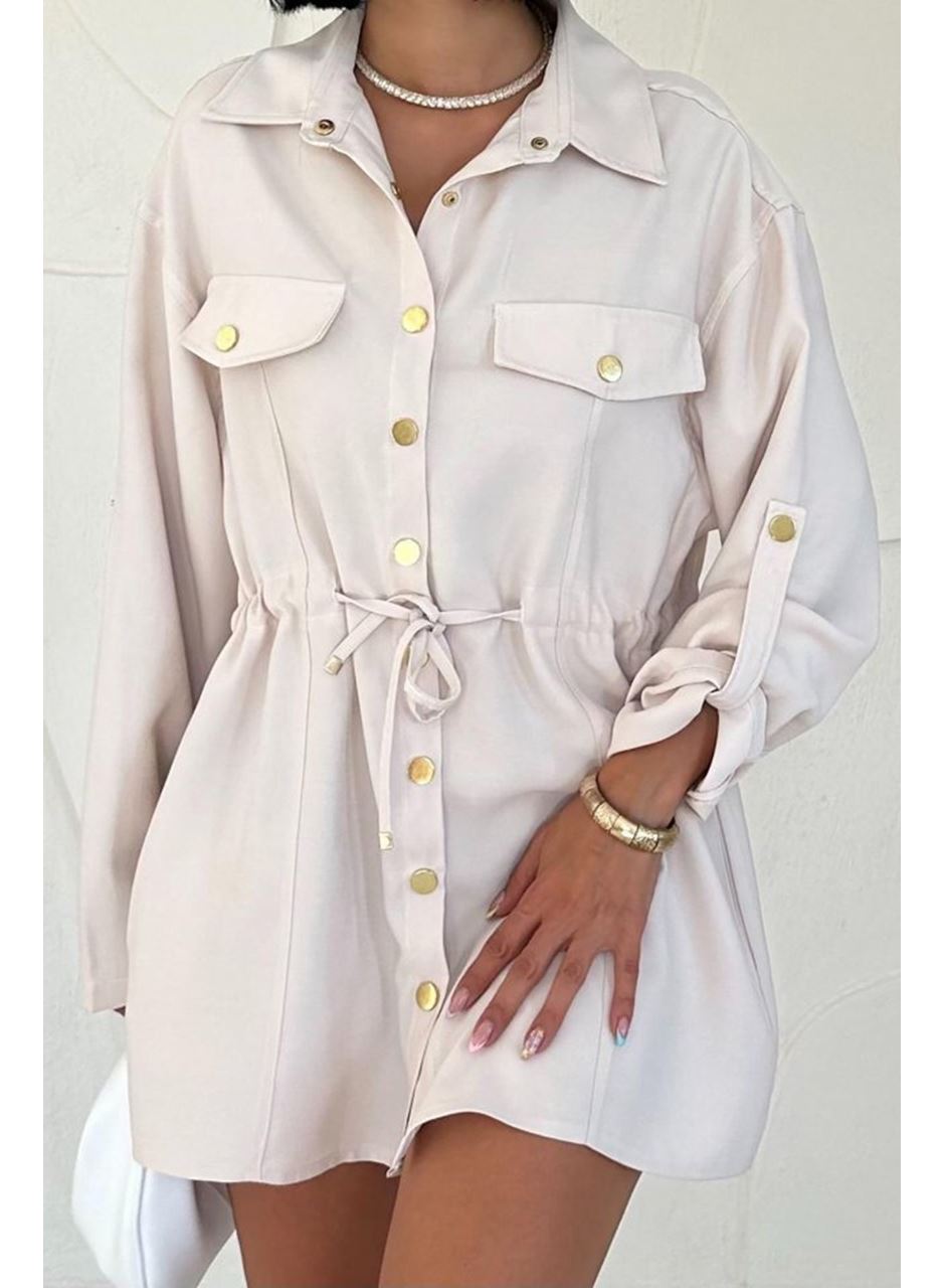 Bej Çıtçıtlı Tünelli Gömlek