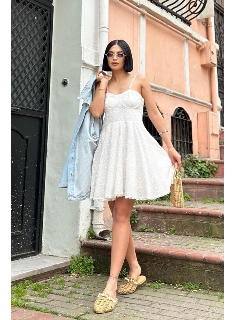 Beyaz Askılı Fisto Mini Elbise