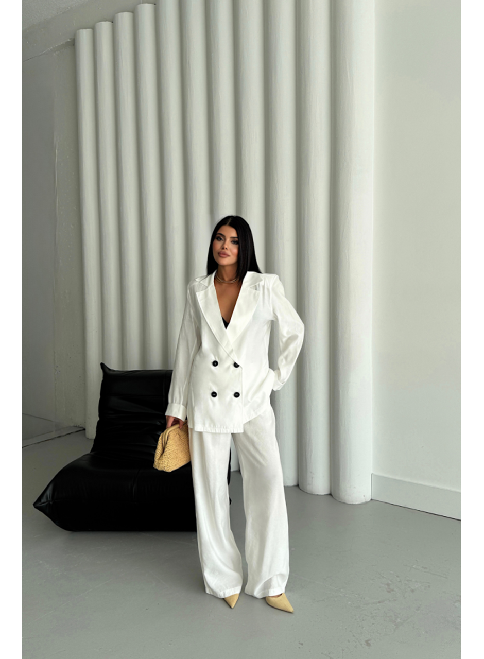 MODAL 4 DÜĞME ASTARSIZ CEKET - PANTOLON TAKIM - Beyaz