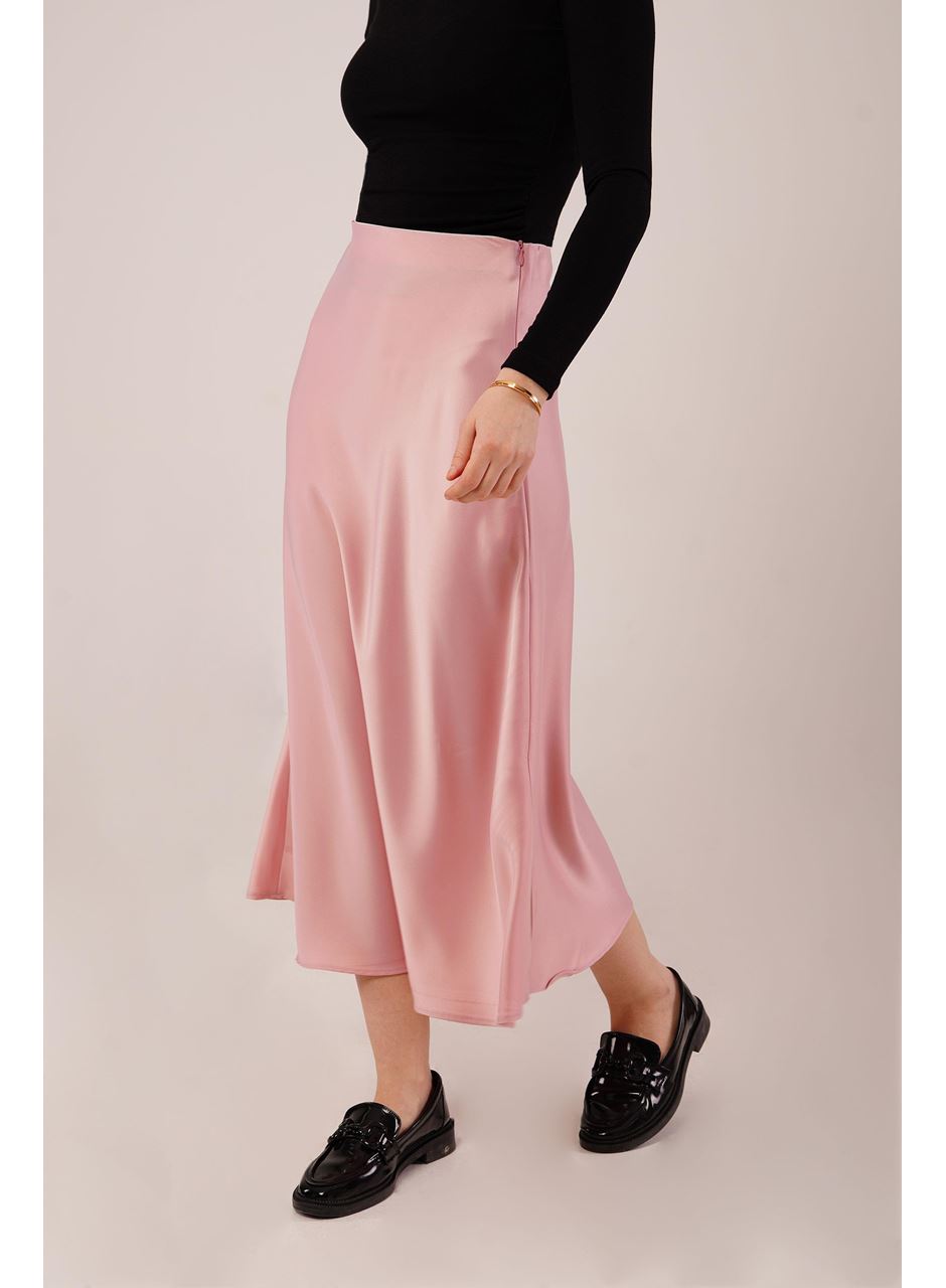 Çan Kesim Midi Pembe Saten Etek
