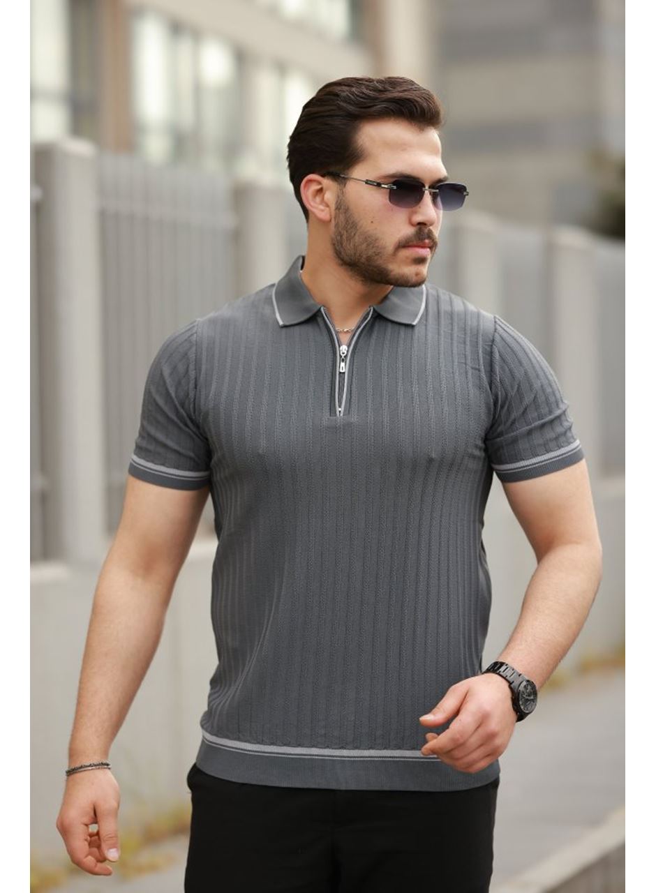 Erkek Fermuarlı Yakalı Kısa Kollu T-shirt