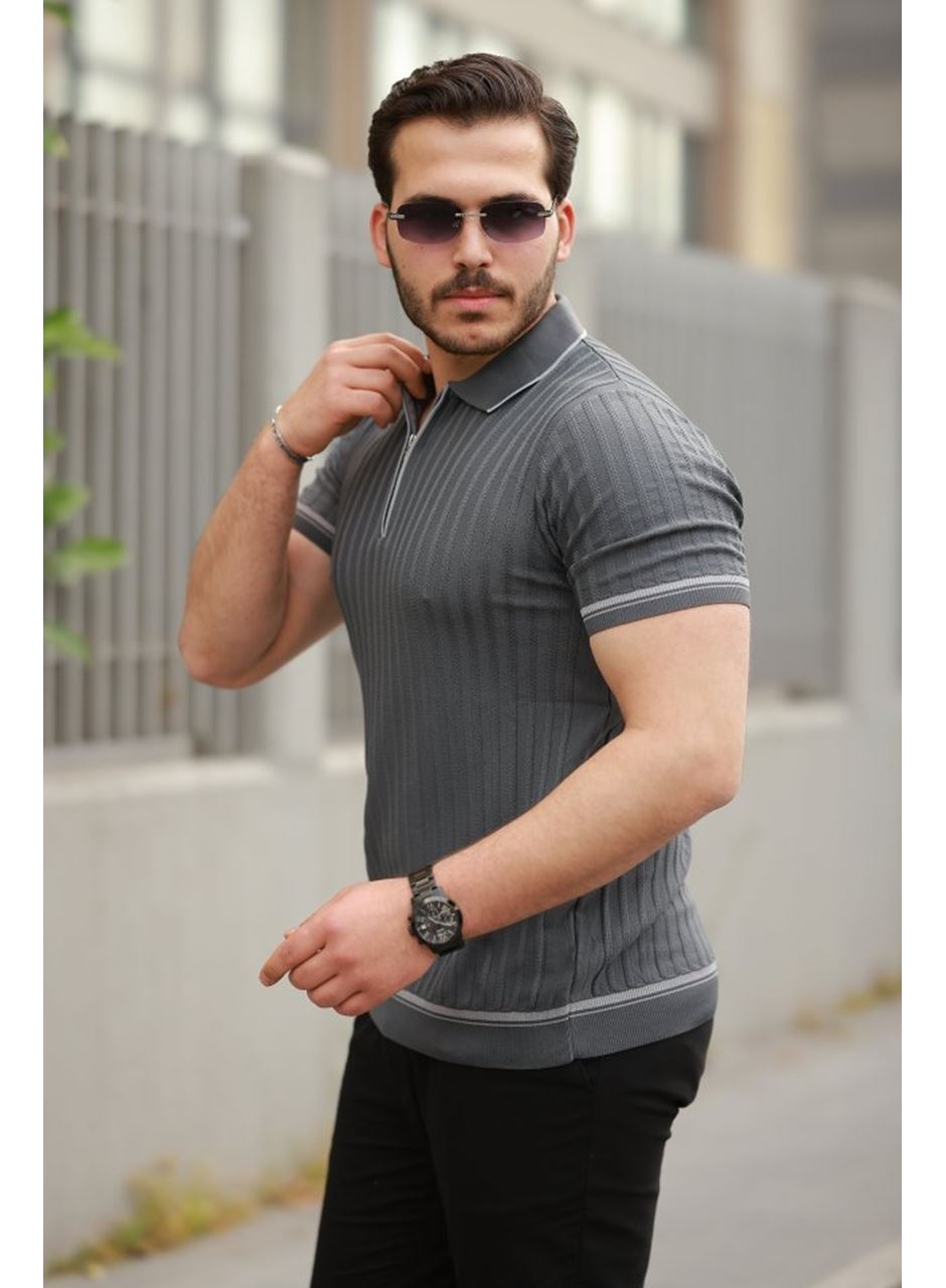 Erkek Fermuarlı Yakalı Kısa Kollu T-shirt