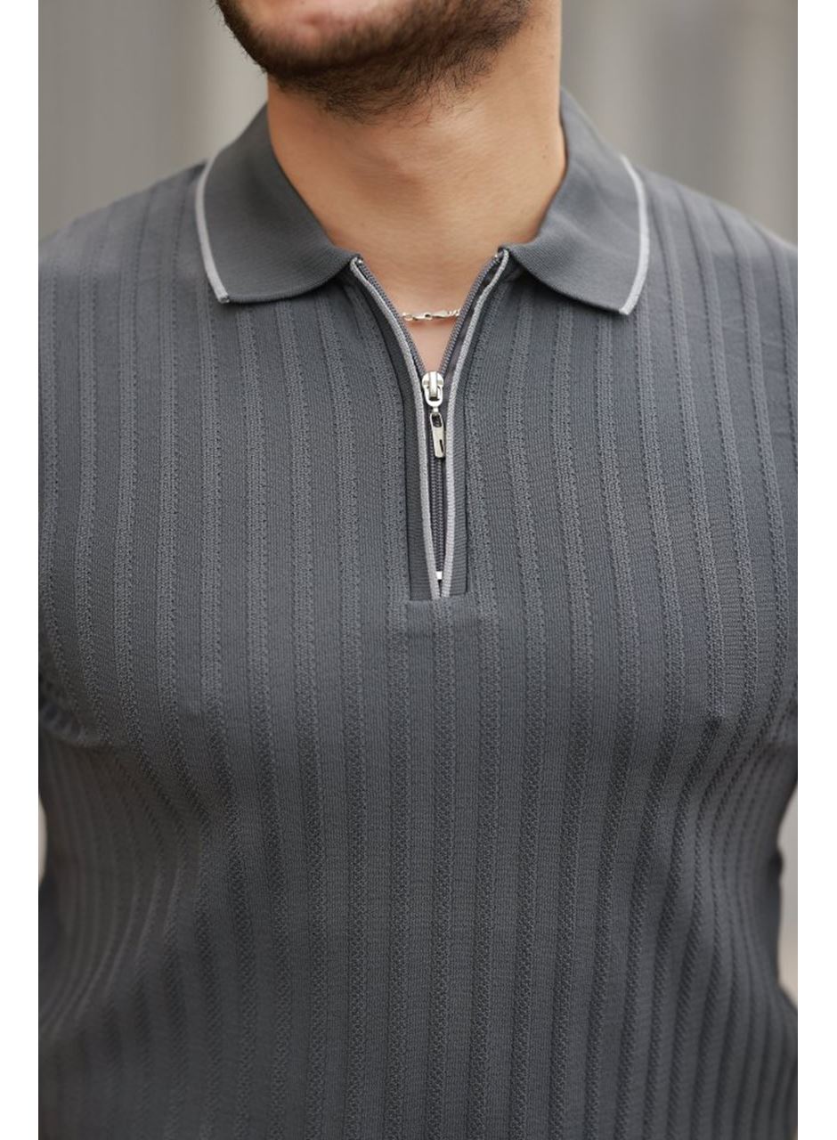 Erkek Fermuarlı Yakalı Kısa Kollu T-shirt