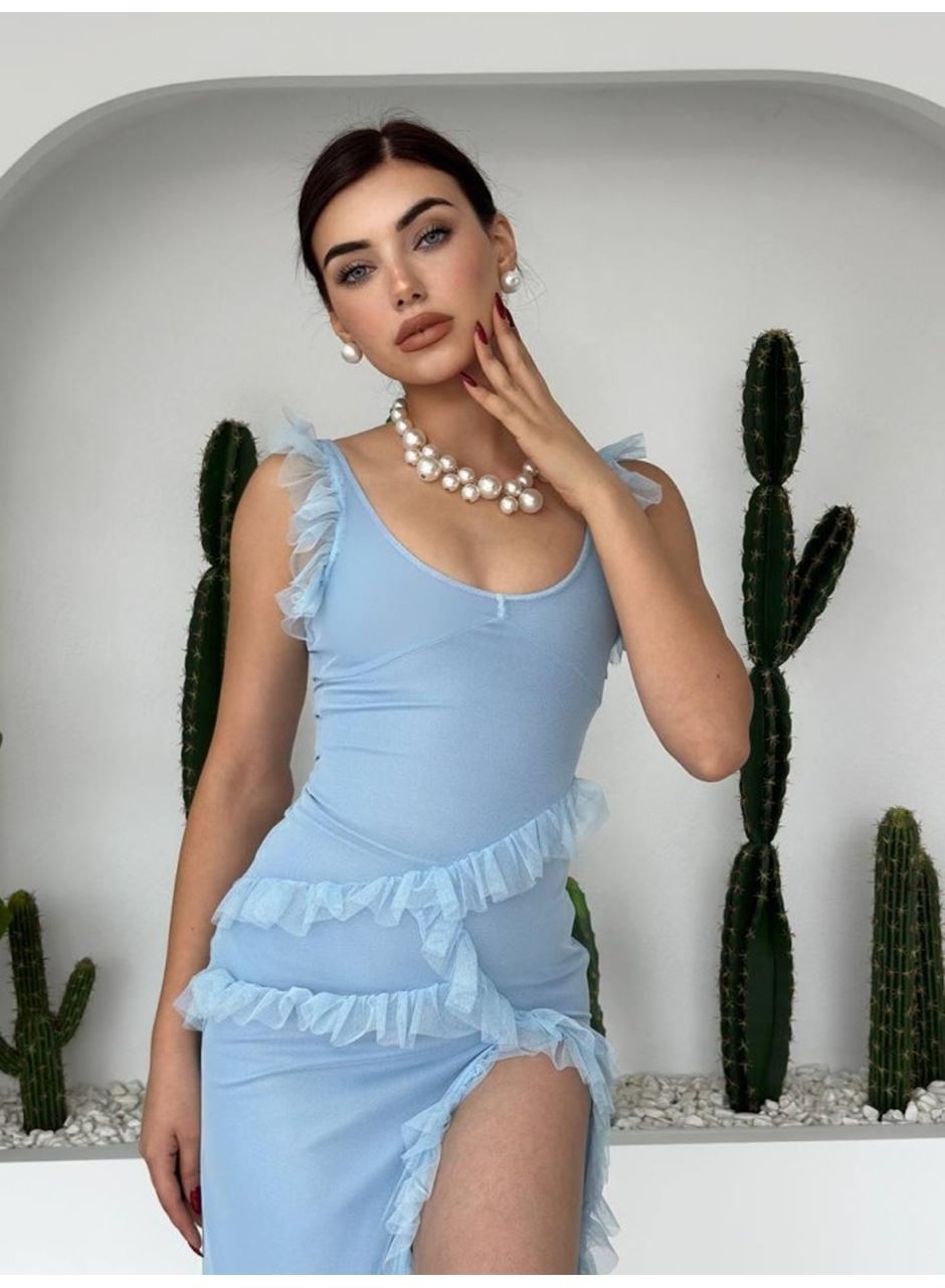 Felix Yırtmaçlı Midi Tül Elbise