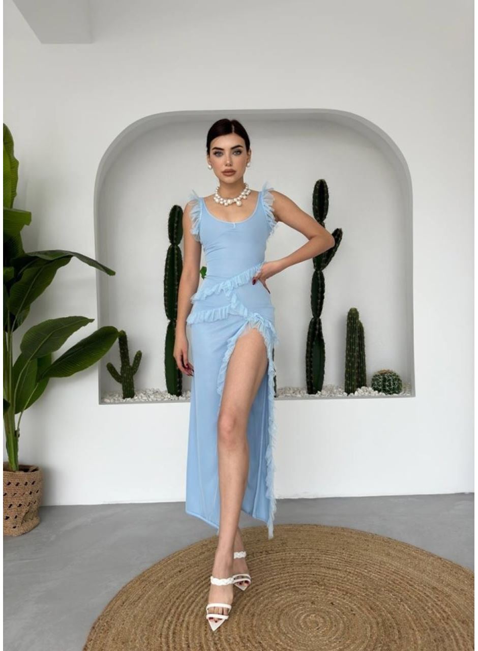 Felix Yırtmaçlı Midi Tül Elbise