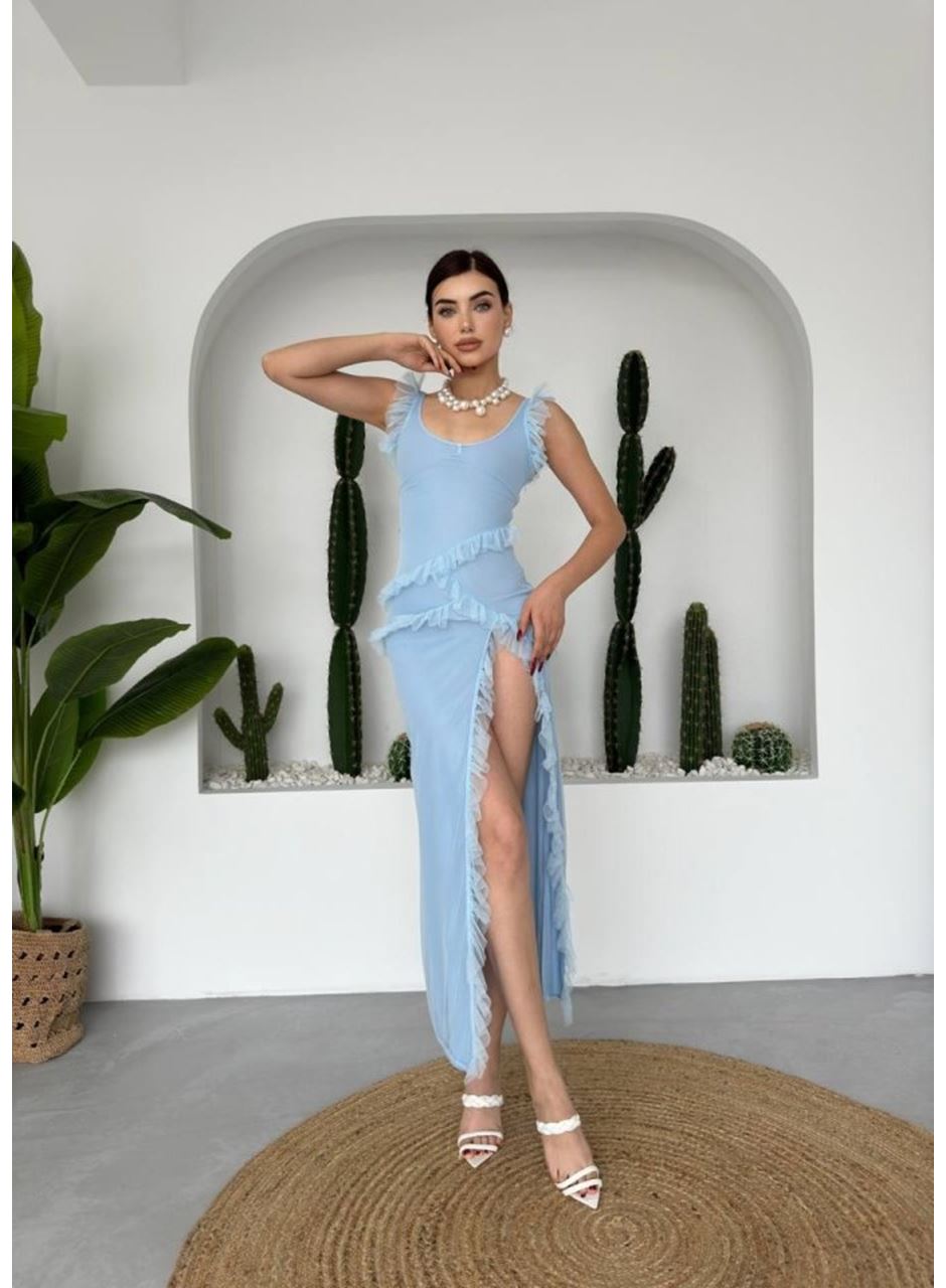 Felix Yırtmaçlı Midi Tül Elbise