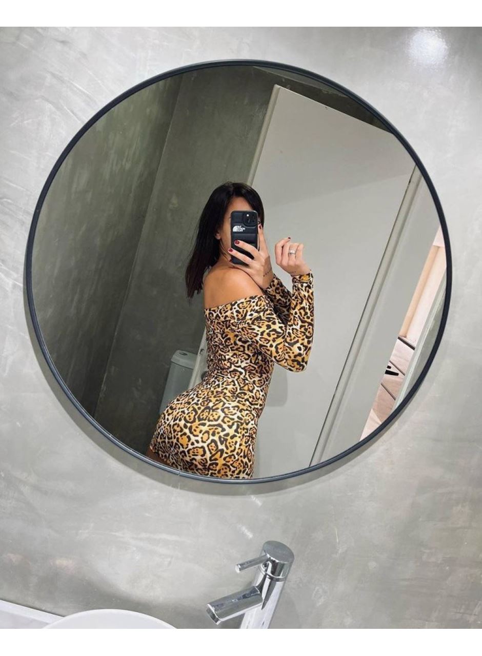 Kadın Madonna Mendil Yaka Leopar Desen Mini Elbise