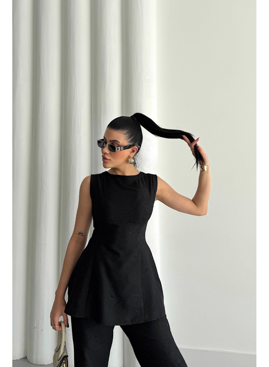 JAKAR KETEN KOLSUZ BLUZ-PANTOLON TK - Siyah