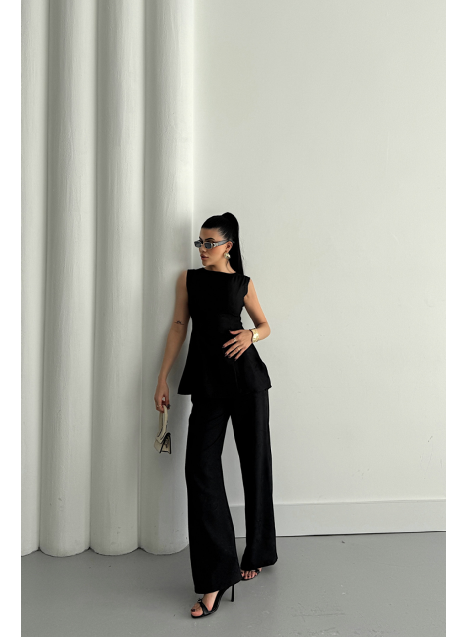 JAKAR KETEN KOLSUZ BLUZ-PANTOLON TK - Siyah