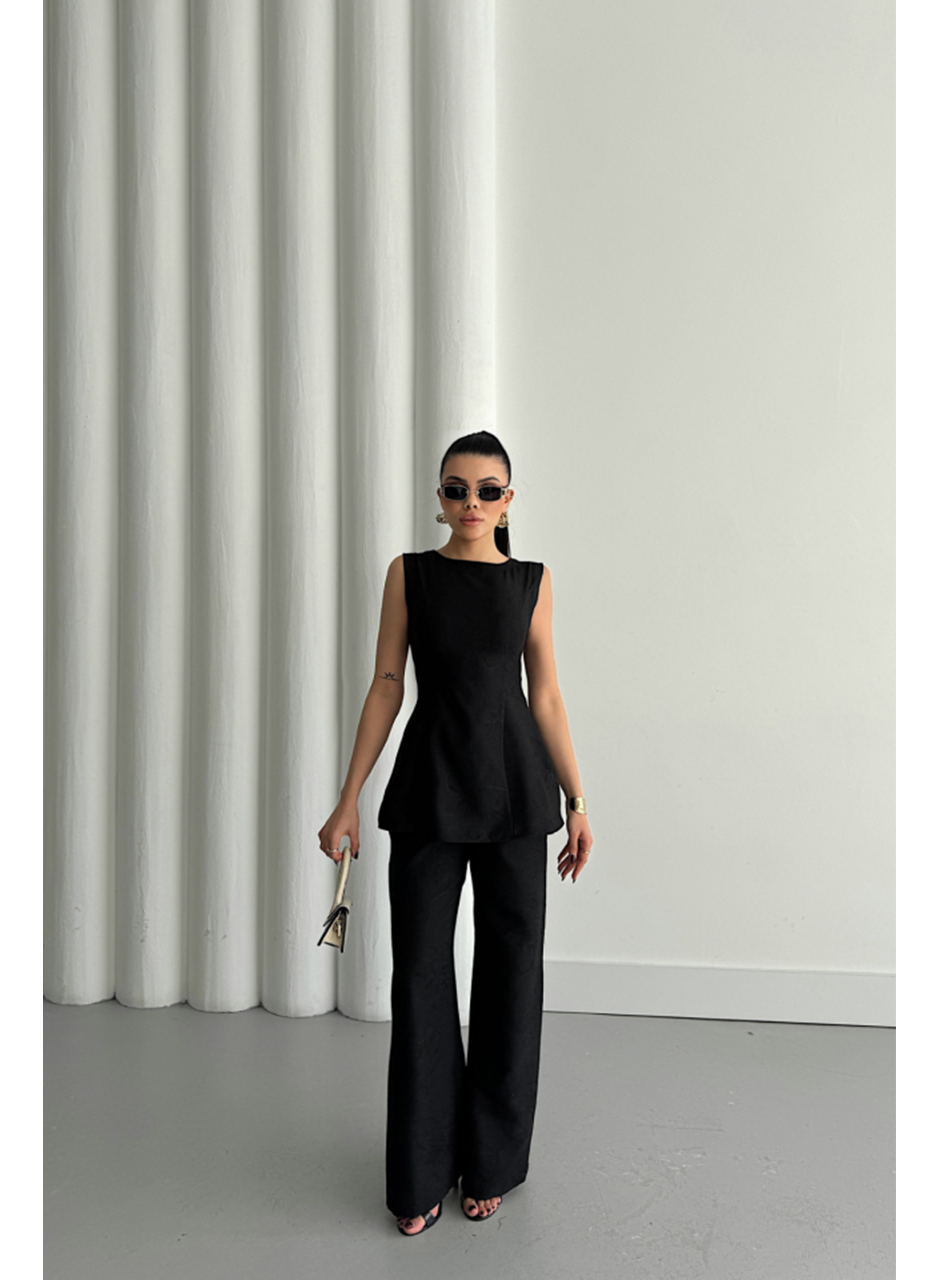 JAKAR KETEN KOLSUZ BLUZ-PANTOLON TK - Siyah