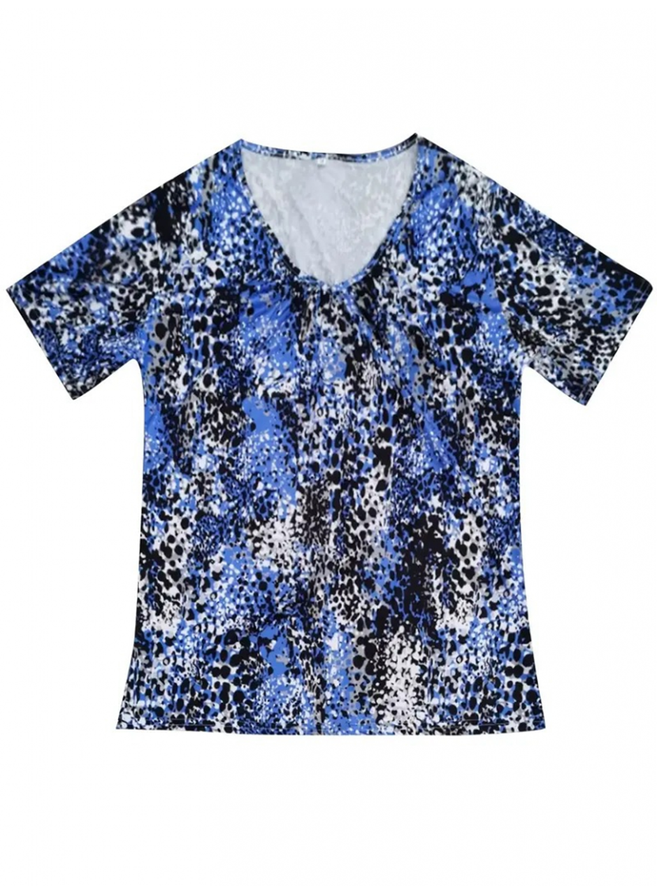 Kadın V Yaka Renkli Leopar Desen Büzgü Detay Süprem Bluz