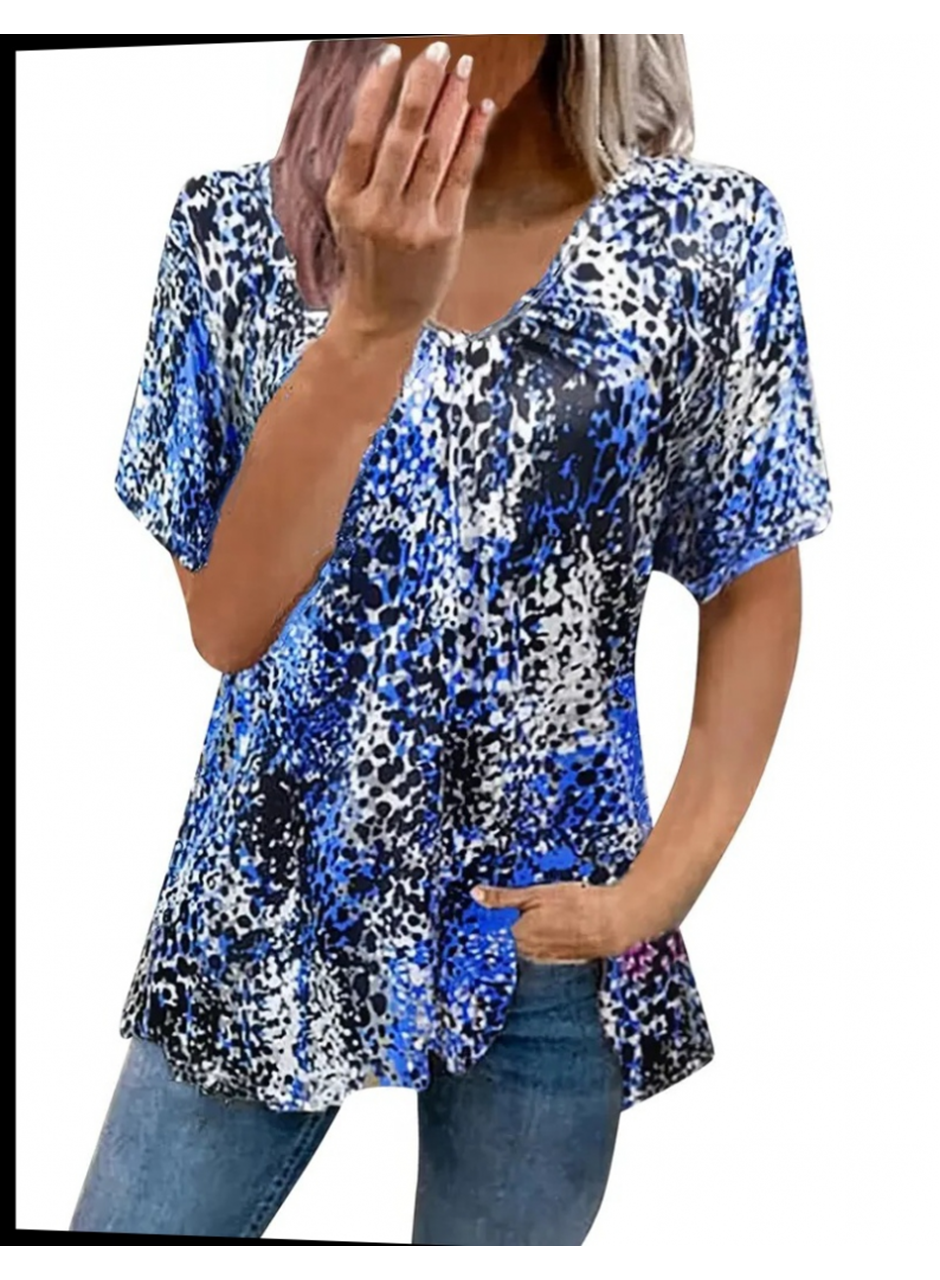 Kadın V Yaka Renkli Leopar Desen Büzgü Detay Süprem Bluz
