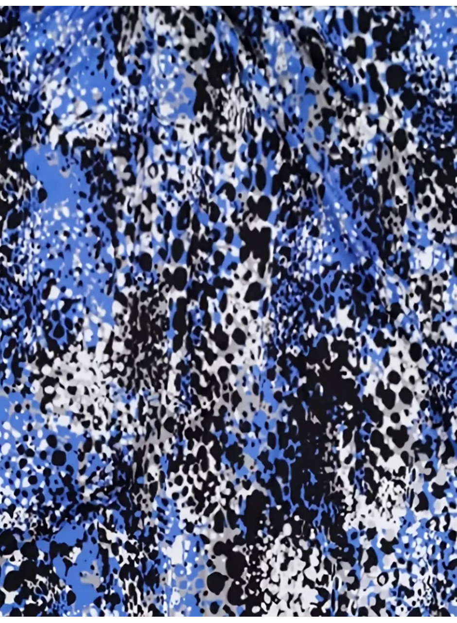 Kadın V Yaka Renkli Leopar Desen Büzgü Detay Süprem Bluz