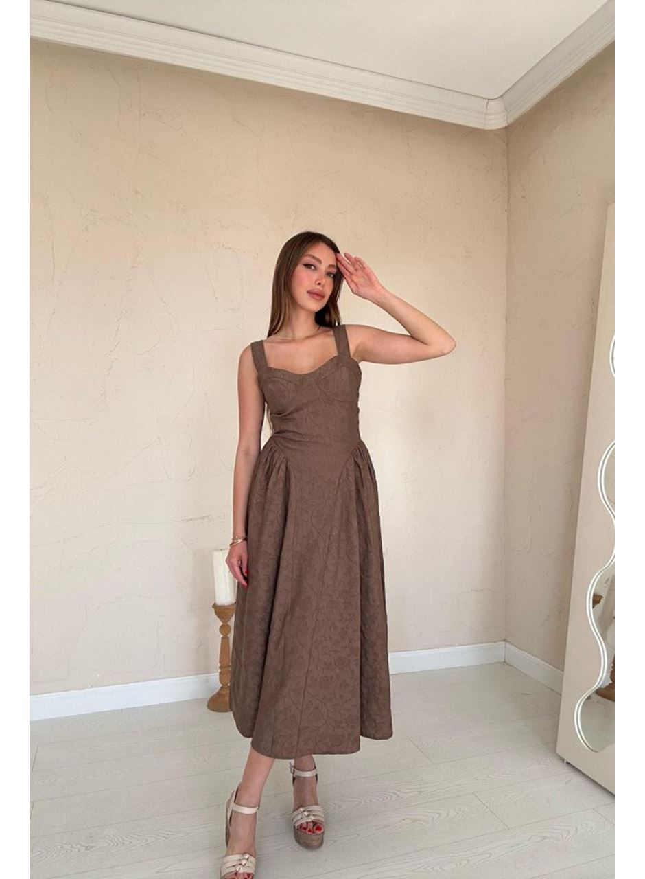 Vizon Yanları Büzgülü Göğüs Kuplu Elbise