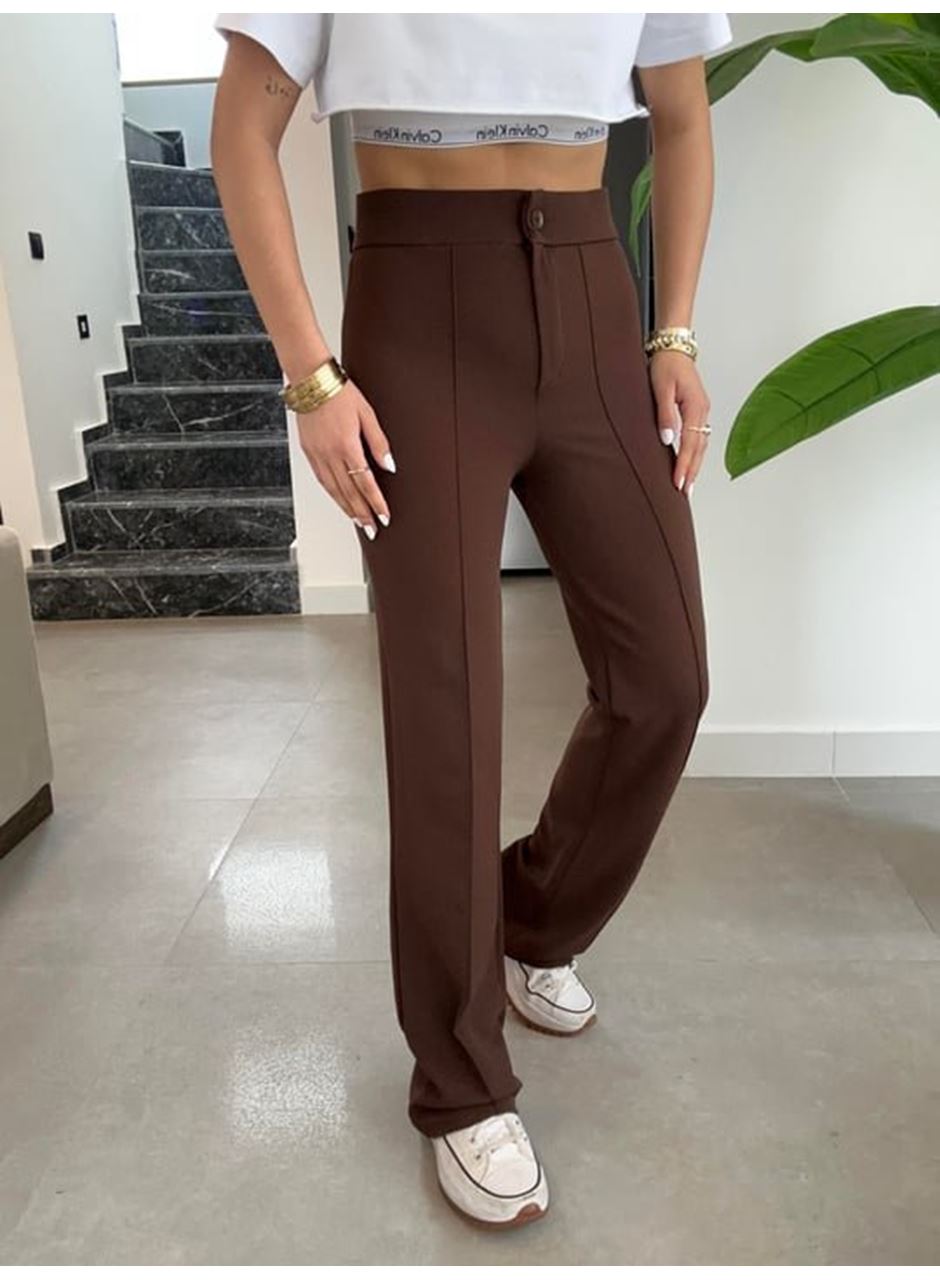 Kadın Yüksek Bel Full Likralı Krep Kumaş Pantolon