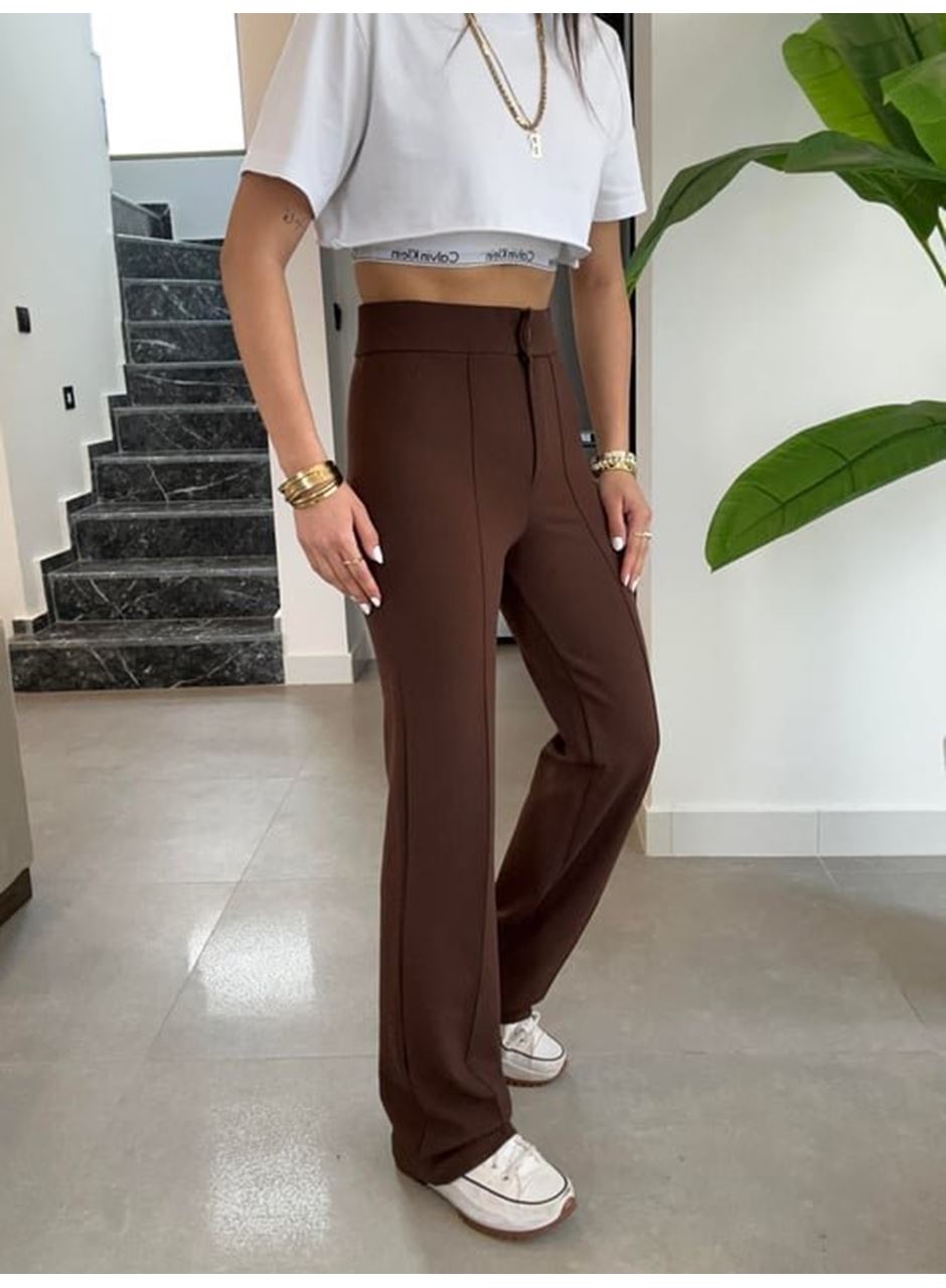 Kadın Yüksek Bel Full Likralı Krep Kumaş Pantolon