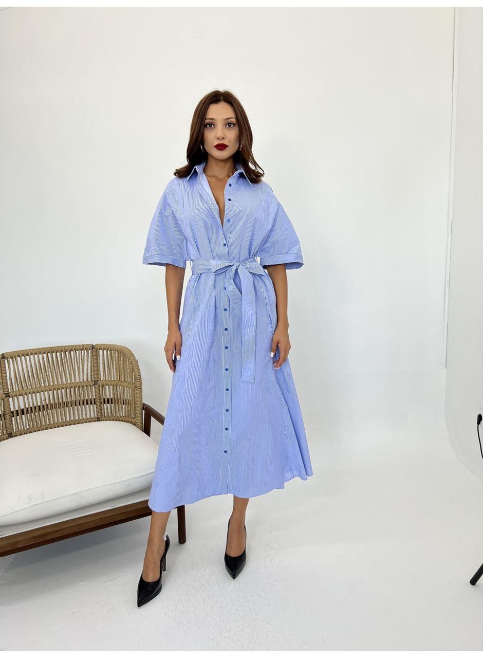 5318 ELBİSE-MAVİ BEYAZ ÇİZGİLİ