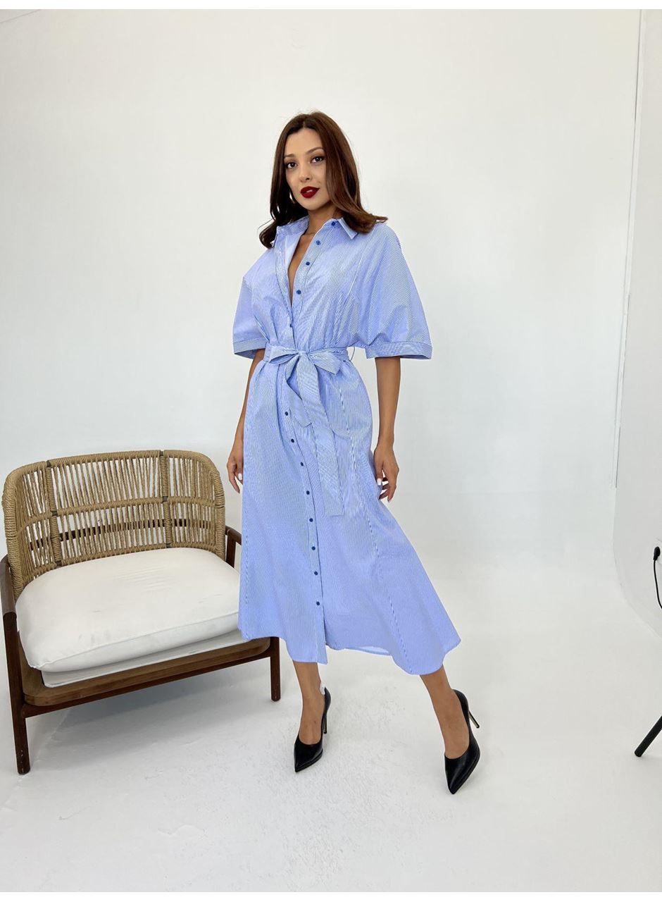 5318 ELBİSE-MAVİ BEYAZ ÇİZGİLİ