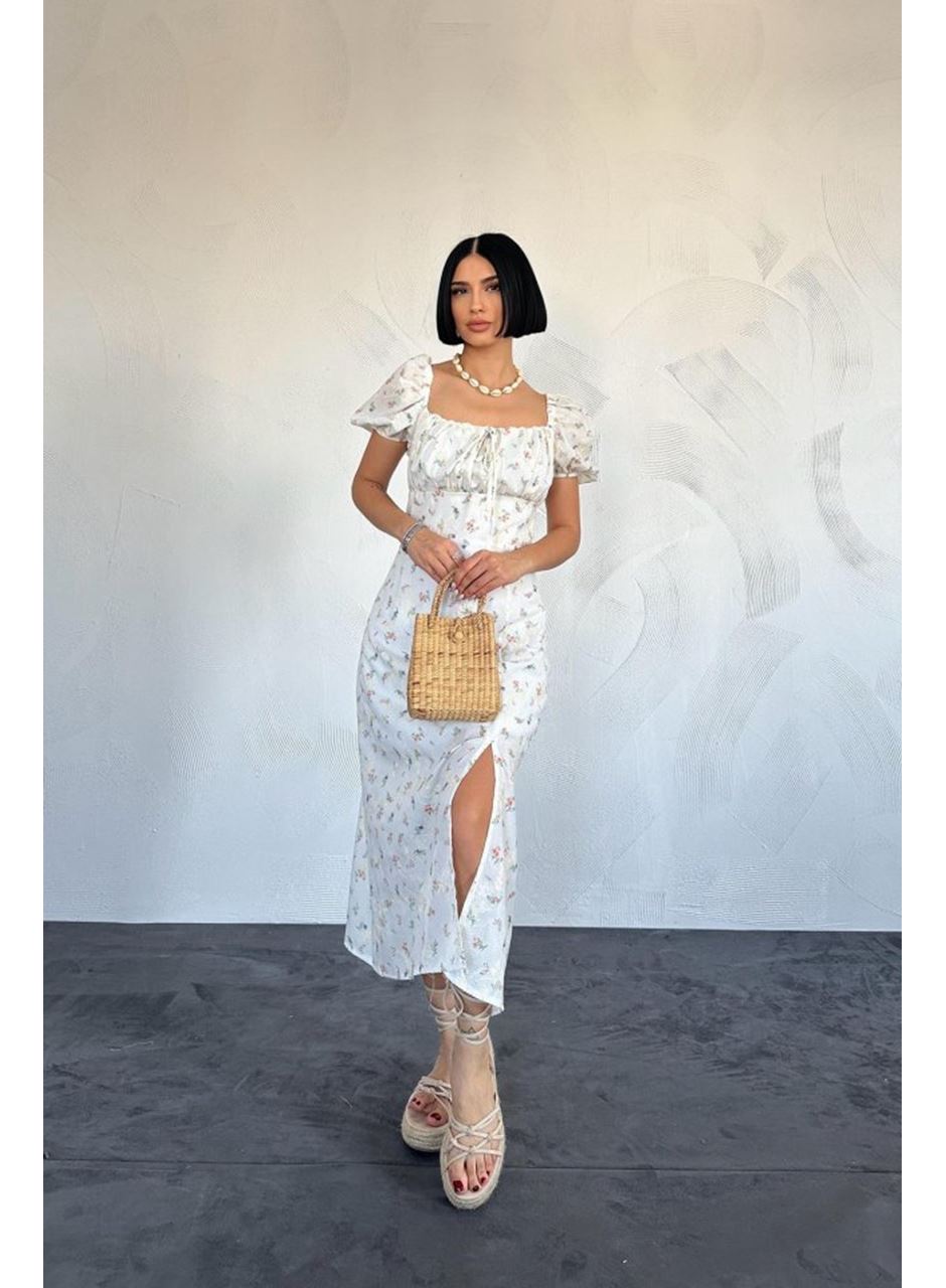 Lila Çiçekli Yazlık Elbise