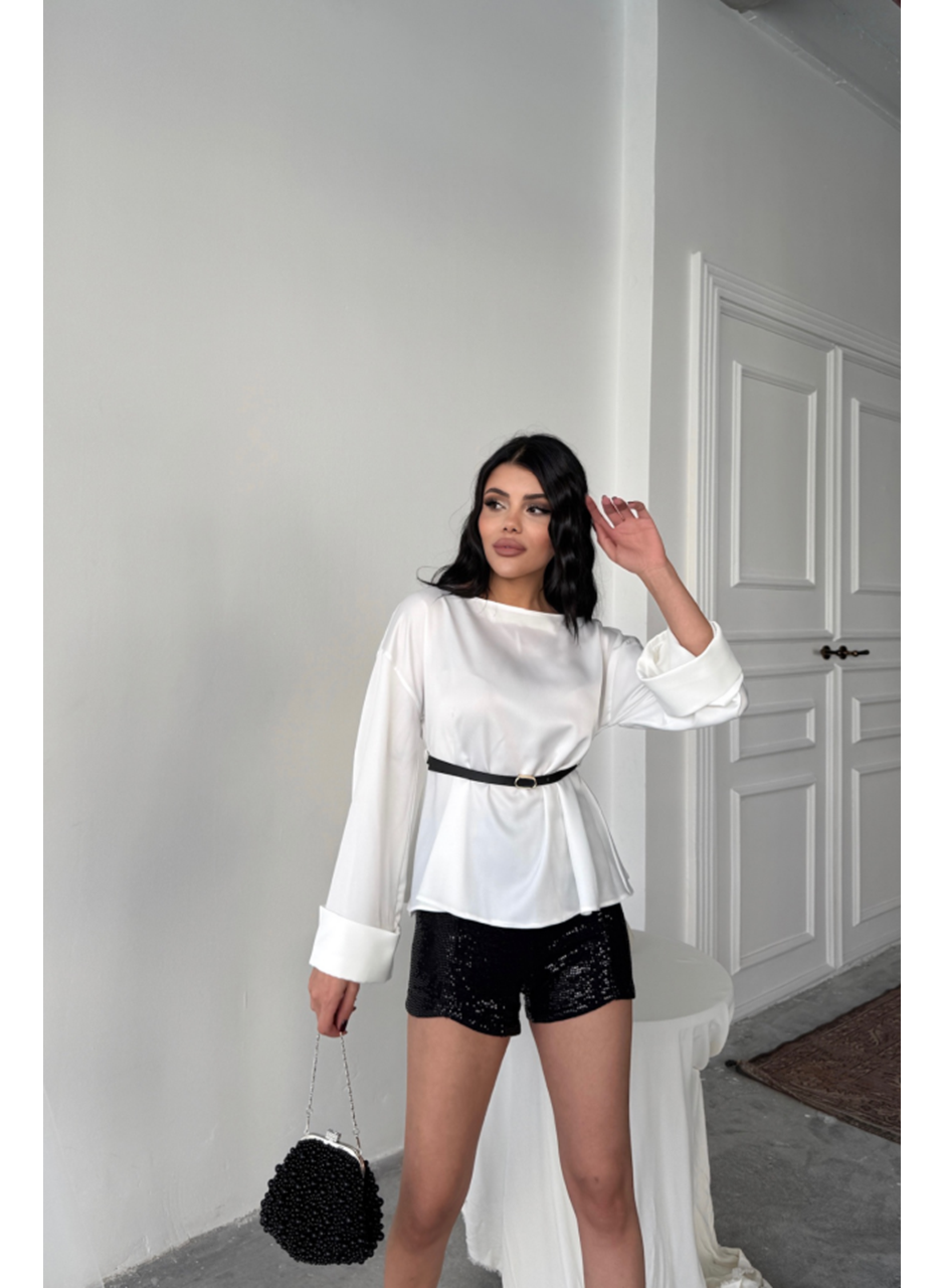 KEMER DETAYLI SATEN BLUZ - Beyaz