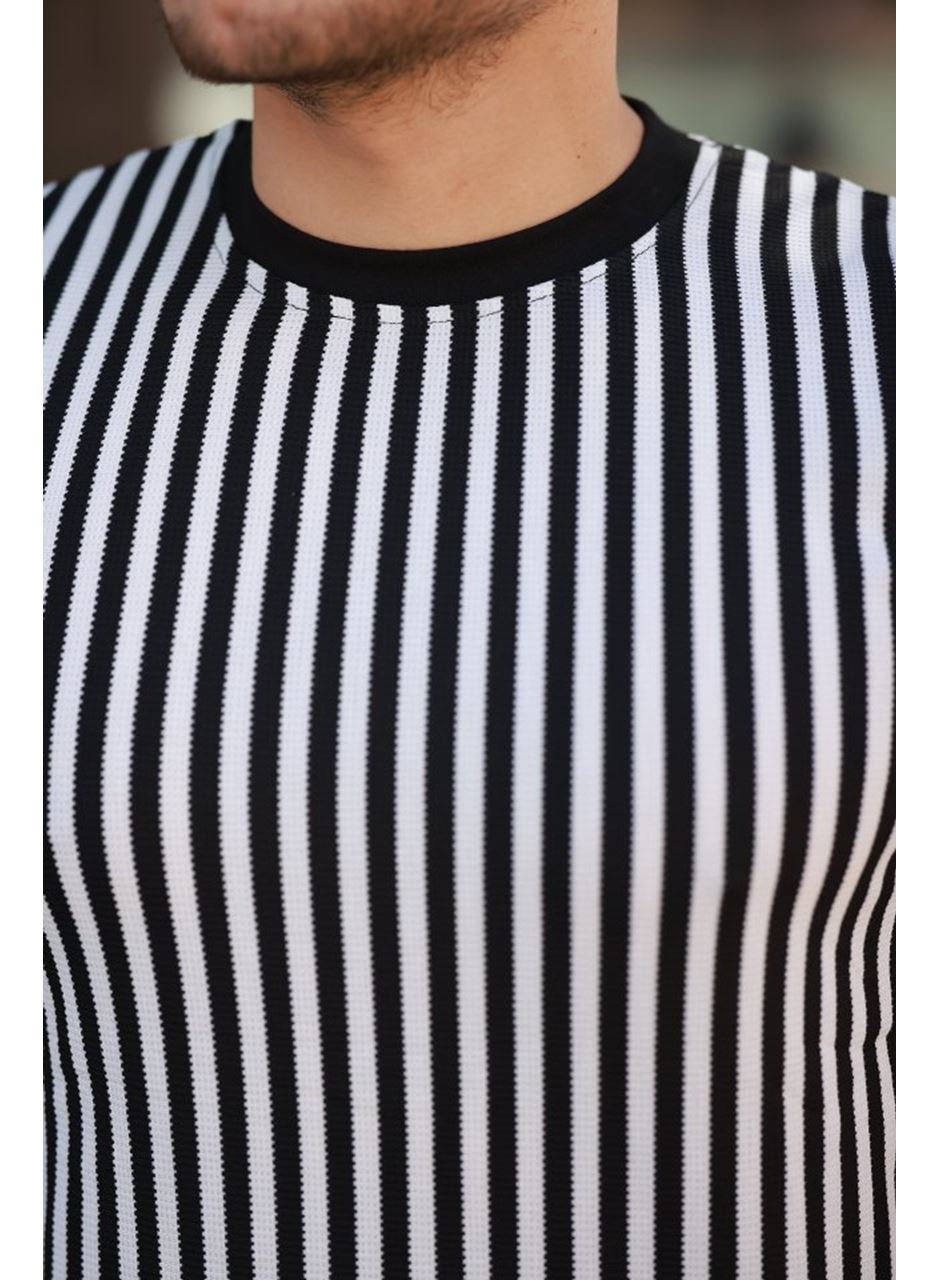 Erkek Siyah Beyaz örme Pamuklu Kumaş Kısa Kollu T-shirt