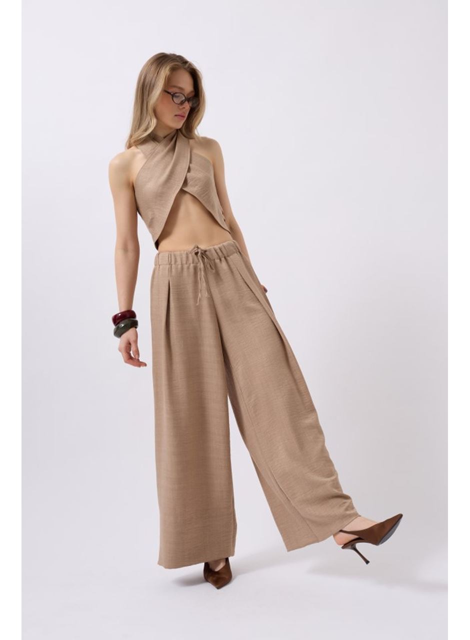 Düşük Bel Oversize Keten Pantolon
