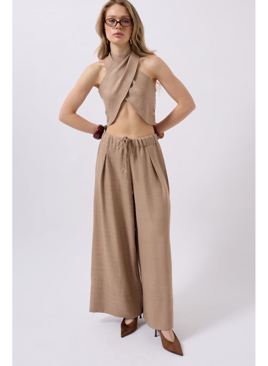 Düşük Bel Oversize Keten Pantolon