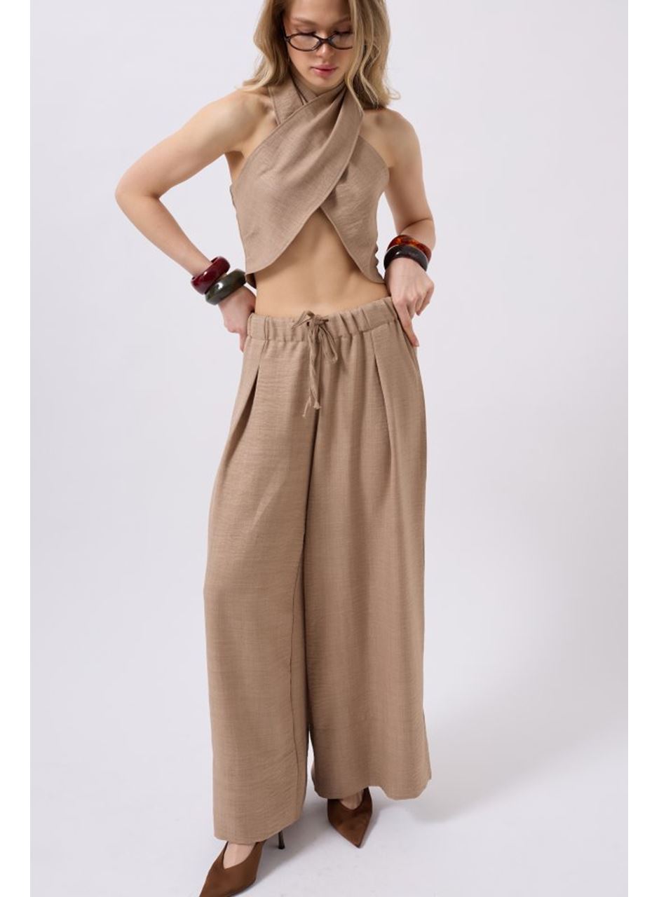Düşük Bel Oversize Keten Pantolon