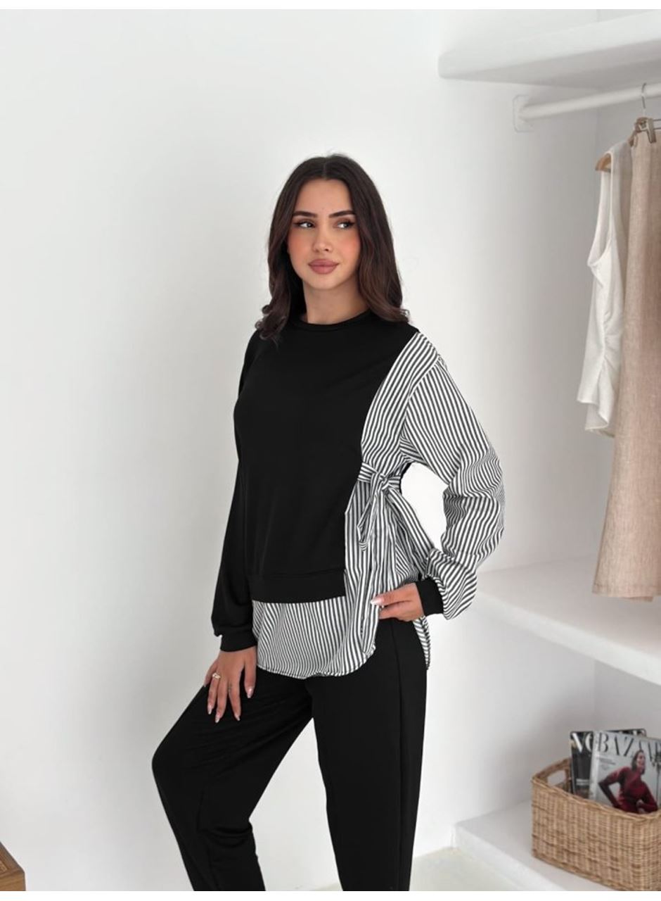 Kadın Gömlek Detay çizgili Yandan Bağlamalı Ikili Takım