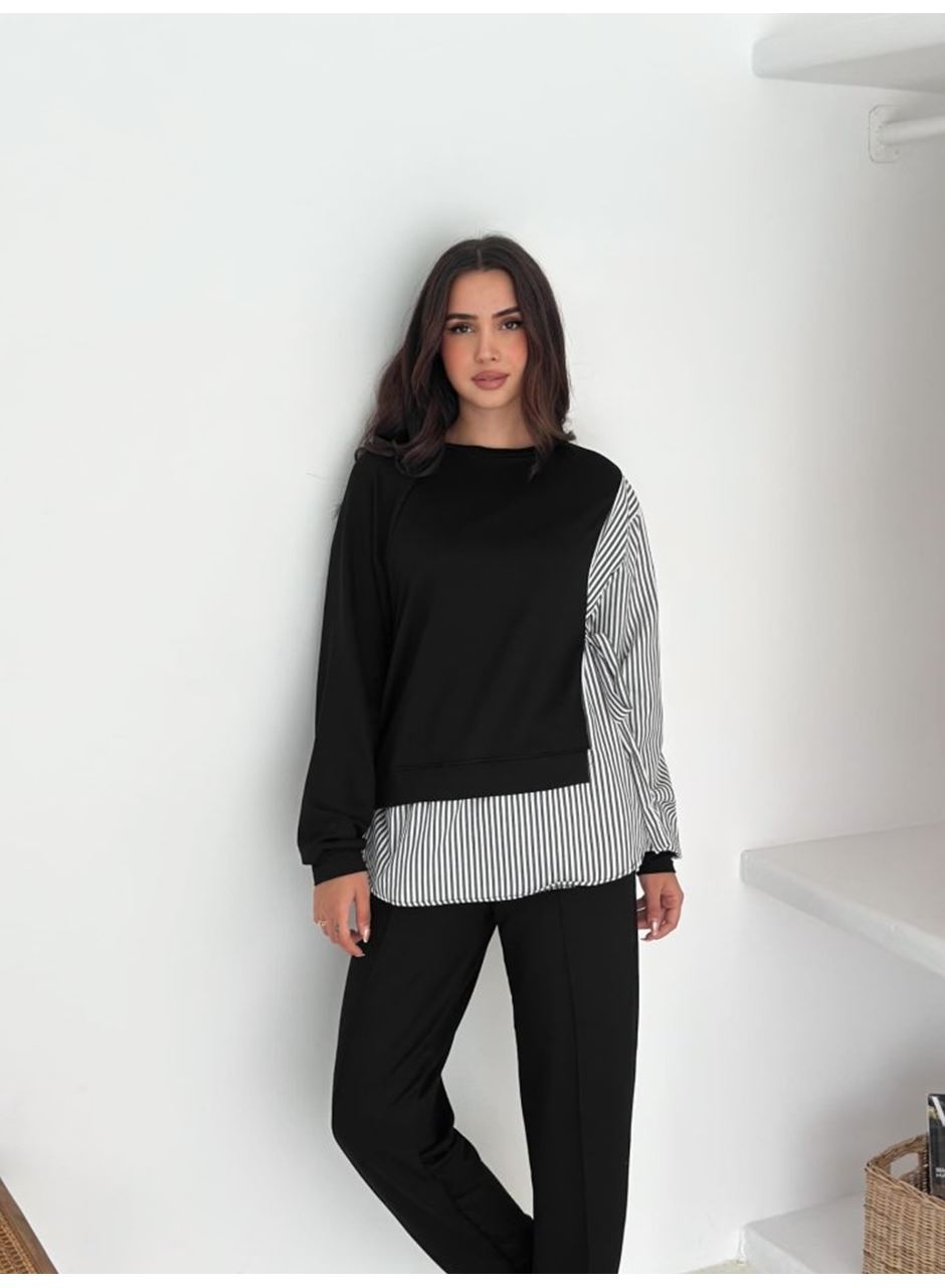 Kadın Gömlek Detay çizgili Yandan Bağlamalı Ikili Takım