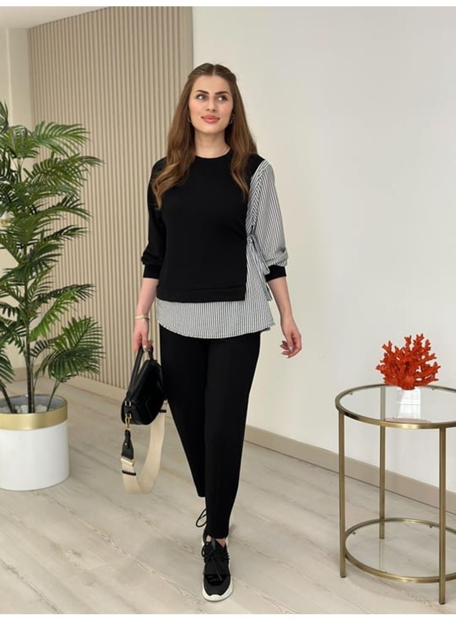 Kadın Gömlek Detay çizgili Yandan Bağlamalı Ikili Takım