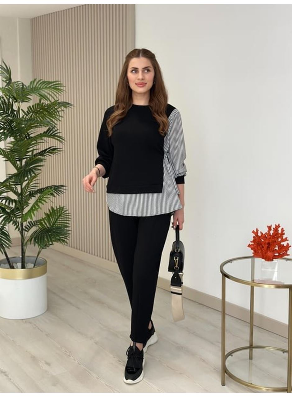 Kadın Gömlek Detay çizgili Yandan Bağlamalı Ikili Takım