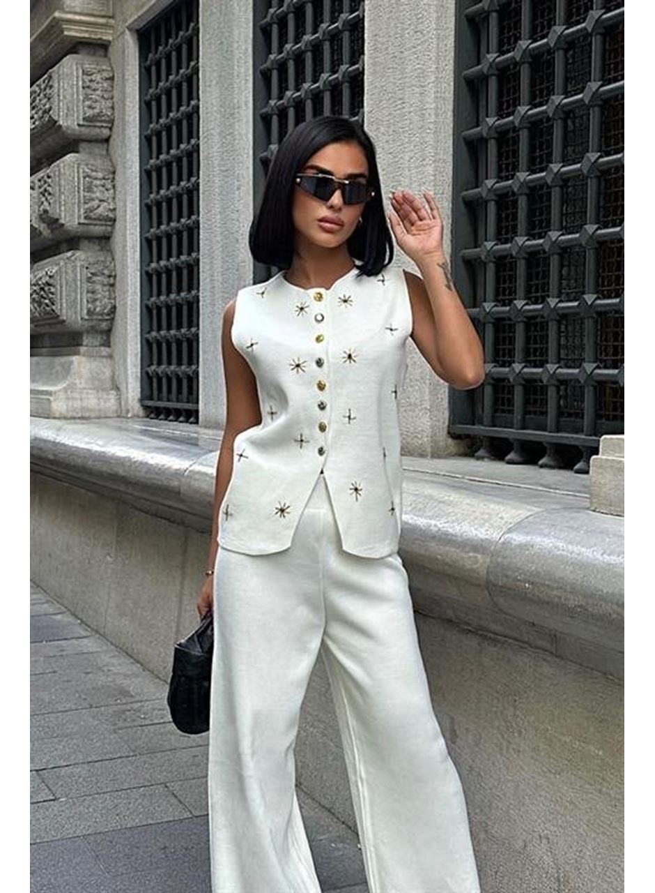 Paulo Gold Düğmeli Yelek Pantolon Takım 9976