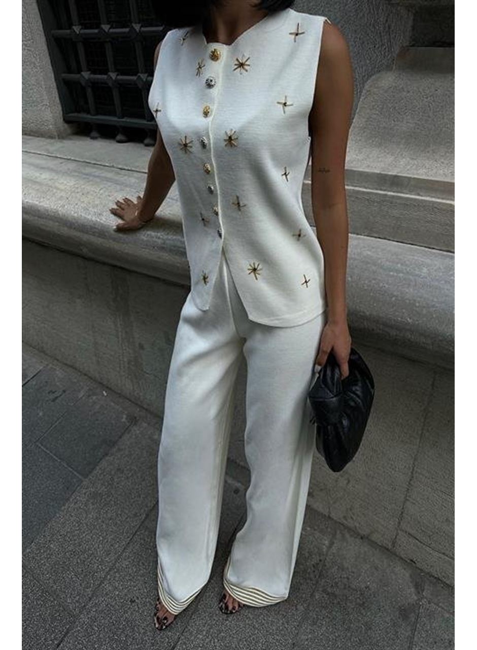 Paulo Gold Düğmeli Yelek Pantolon Takım 9976