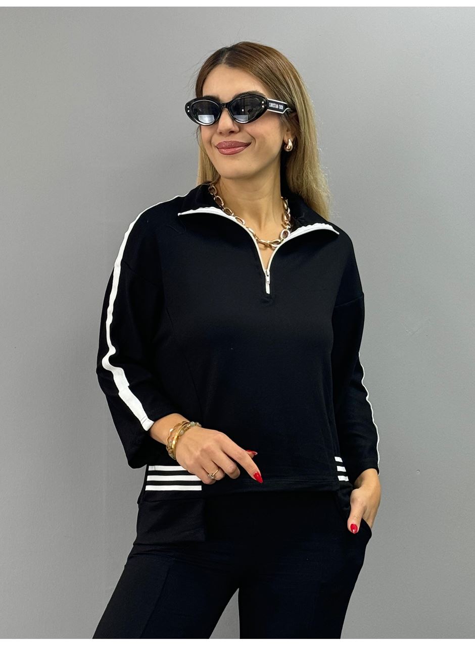 Kadın Polo Yaka Paça Yırtmaçlı Ribanalı İkili Takım