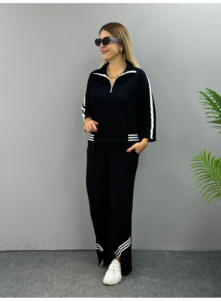 Kadın Polo Yaka Paça Yırtmaçlı Ribanalı İkili Takım