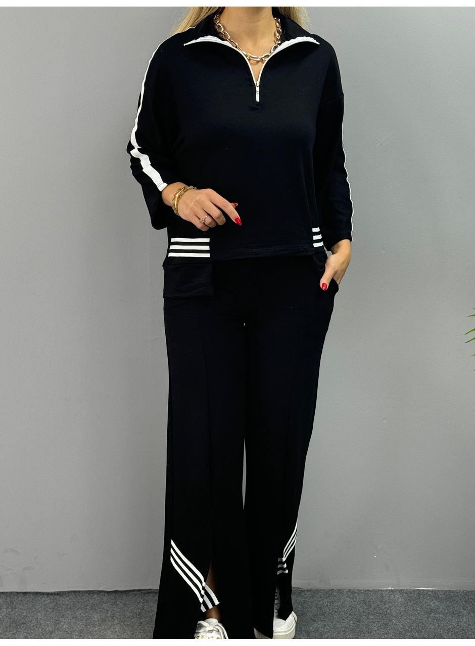 Kadın Polo Yaka Paça Yırtmaçlı Ribanalı İkili Takım