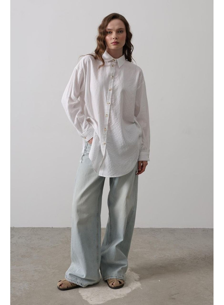 Yan Büzmeli Tunik Gömlek - Beyaz