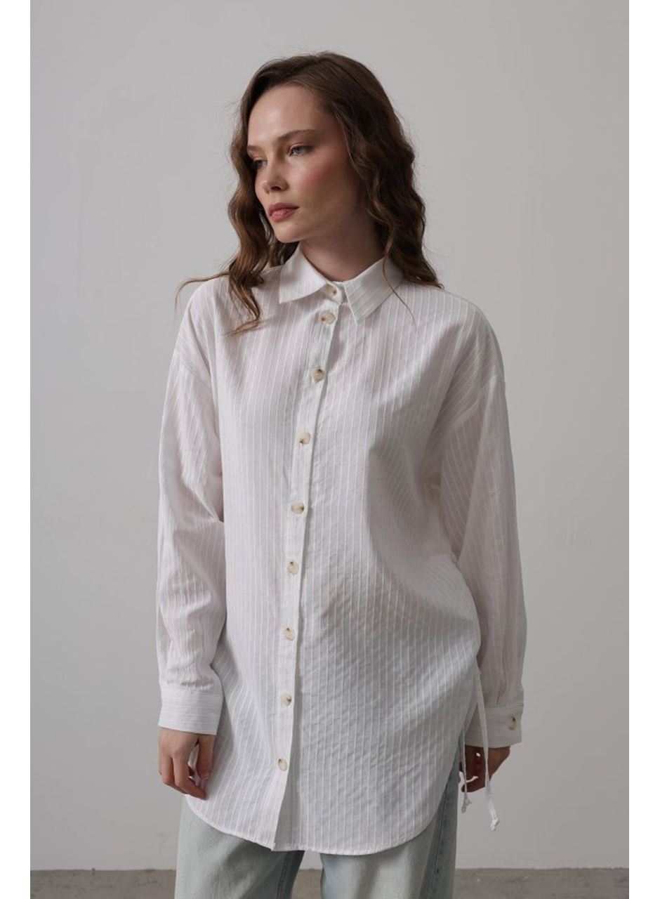 Yan Büzmeli Tunik Gömlek - Beyaz