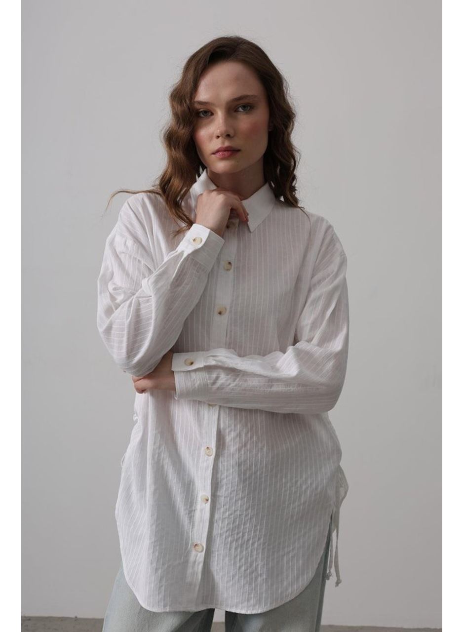 Yan Büzmeli Tunik Gömlek - Beyaz